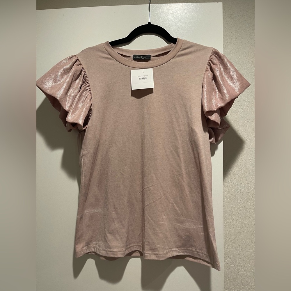 On Twelfth Ruffle Sleeve Pink Tee
